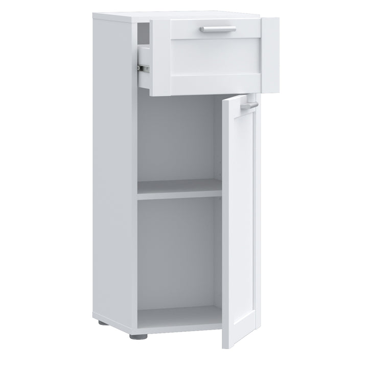 Lokko Bathroom Storage Unit with 1 Door & 1 Drawer with Silver Handles in White