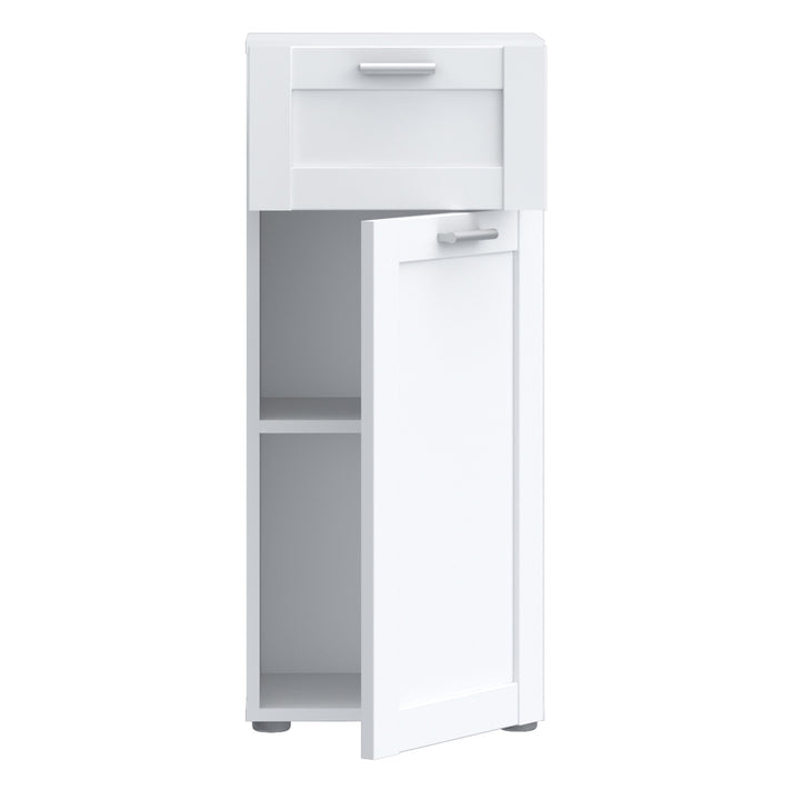 Lokko Bathroom Storage Unit with 1 Door & 1 Drawer with Silver Handles in White