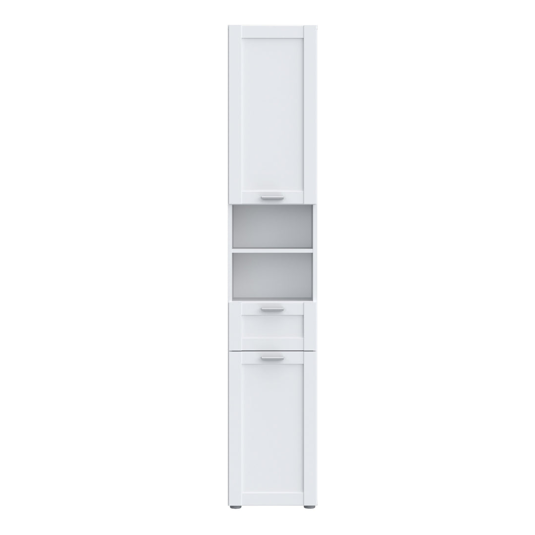 Lokko Tall Narrow Bathroom Cabinet with 2 Doors & 1 Drawer with Silver Handles in White