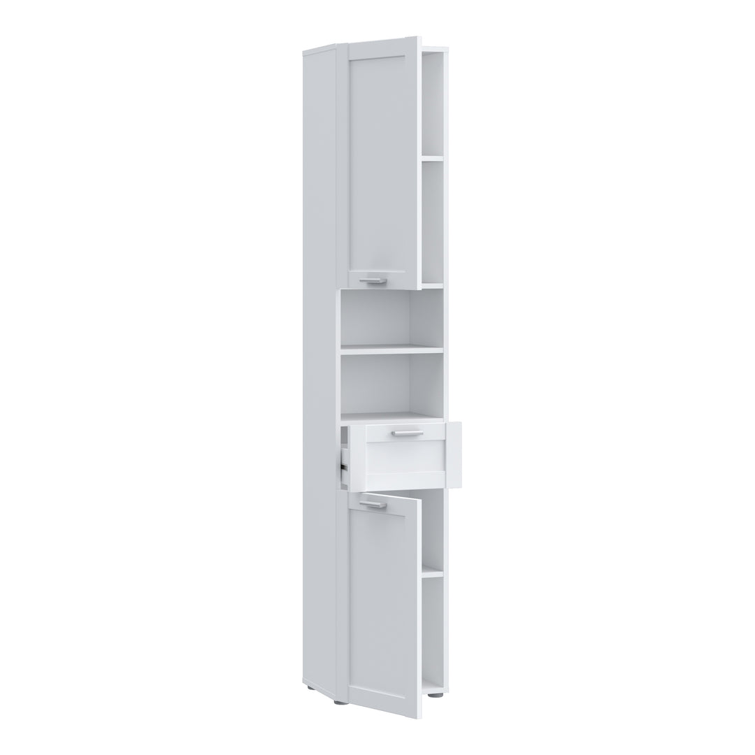Lokko Tall Narrow Bathroom Cabinet with 2 Doors & 1 Drawer with Silver Handles in White