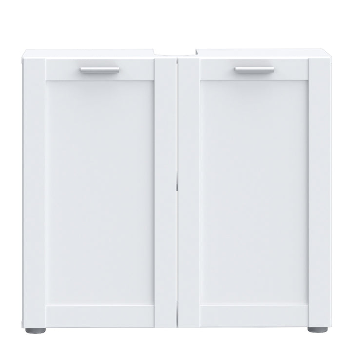 Lokko Under Sink Vanity Unit with 2 Doors & Silver Handles in White