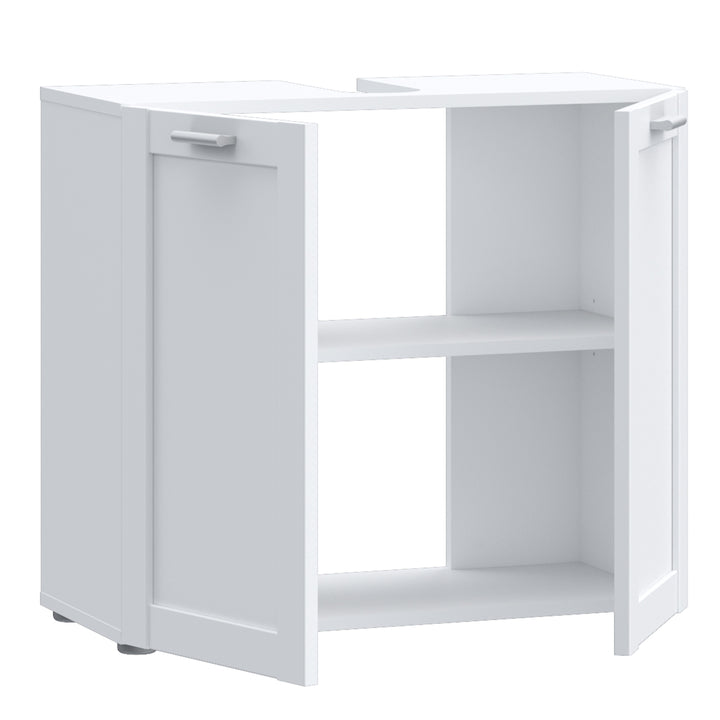 Lokko Under Sink Vanity Unit with 2 Doors & Silver Handles in White
