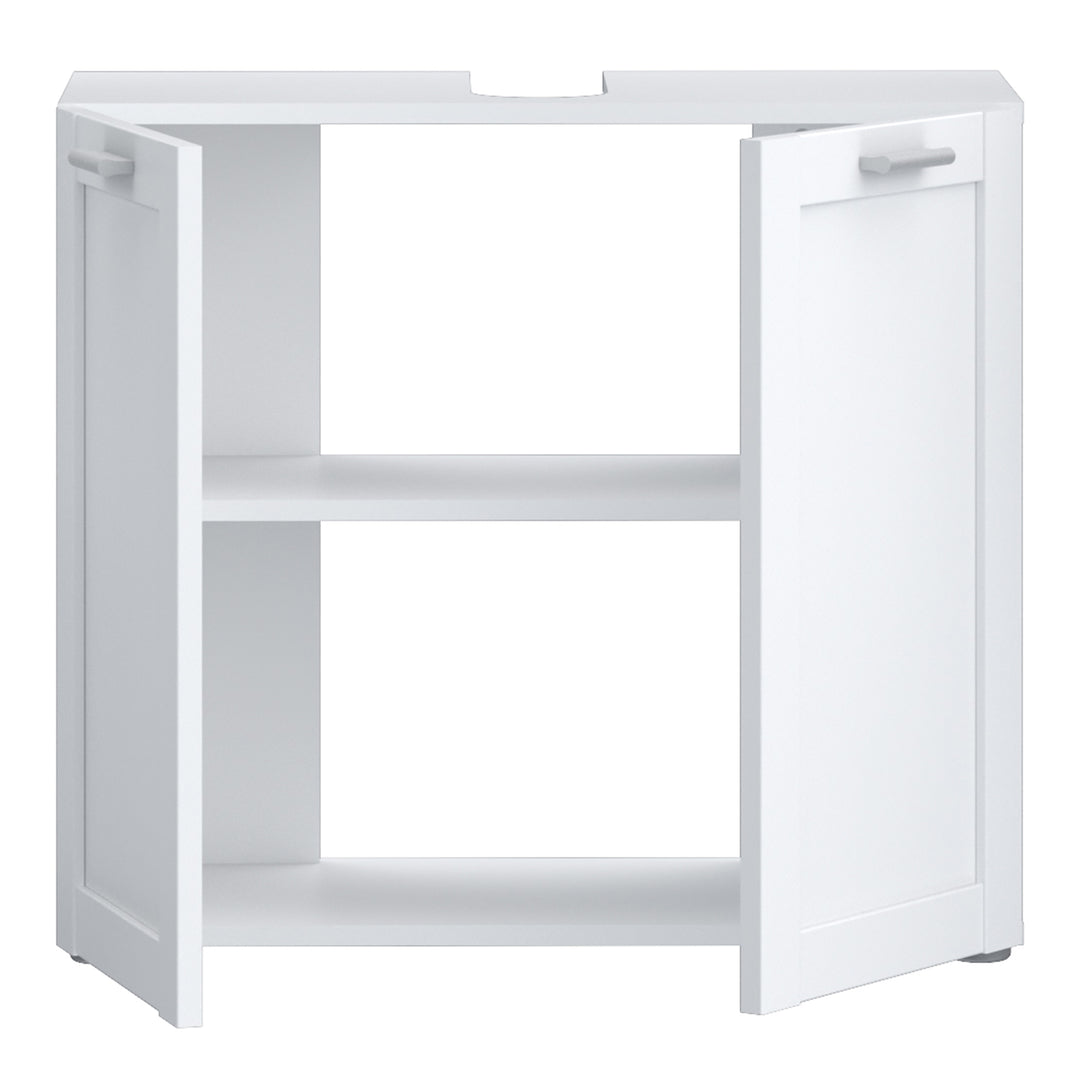 Lokko Under Sink Vanity Unit with 2 Doors & Silver Handles in White