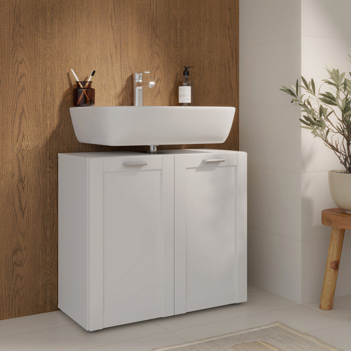 Lokko Under Sink Vanity Unit with 2 Doors & Silver Handles in White