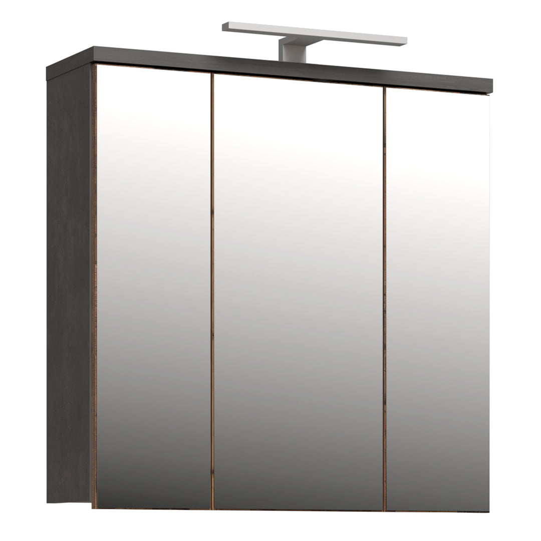 Veris 3 Door Mirrored Bathroom Cabinet with Integrated LED Lighting â€“ Walnut & Dark Grey