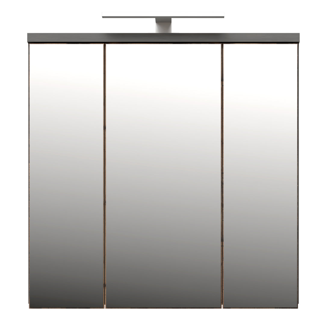 Veris 3 Door Mirrored Bathroom Cabinet with Integrated LED Lighting â€“ Walnut & Dark Grey
