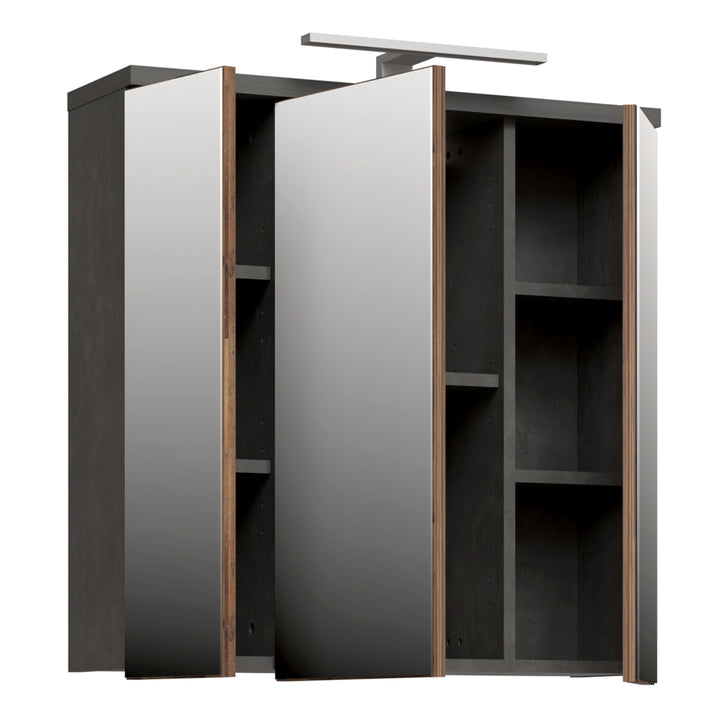 Veris 3 Door Mirrored Bathroom Cabinet with Integrated LED Lighting â€“ Walnut & Dark Grey