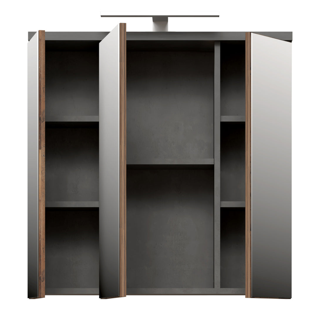 Veris 3 Door Mirrored Bathroom Cabinet with Integrated LED Lighting â€“ Walnut & Dark Grey