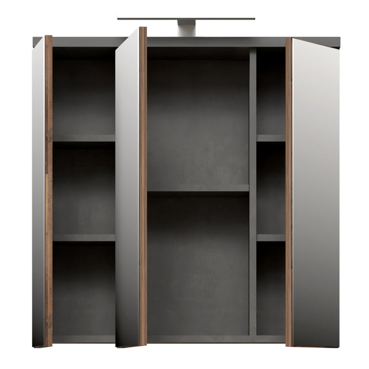 Veris 3 Door Mirrored Bathroom Cabinet with Integrated LED Lighting â€“ Walnut & Dark Grey