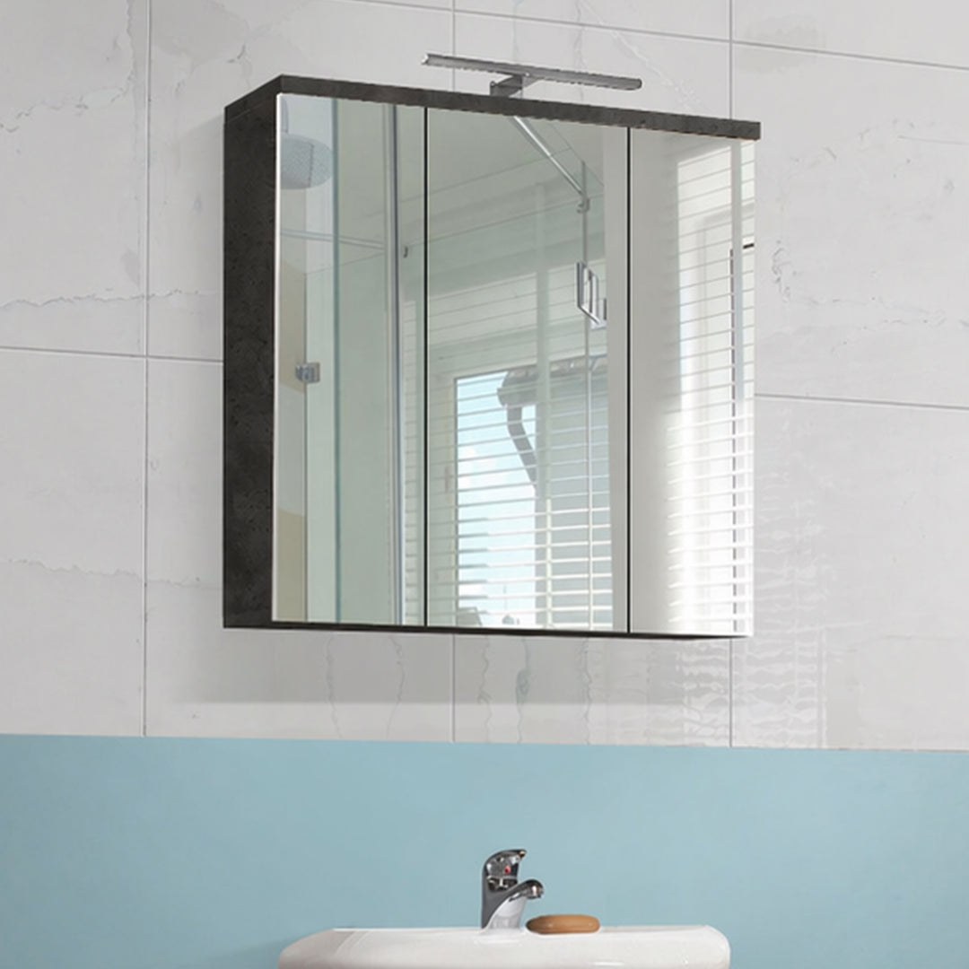 Veris 3 Door Mirrored Bathroom Cabinet with Integrated LED Lighting â€“ Walnut & Dark Grey