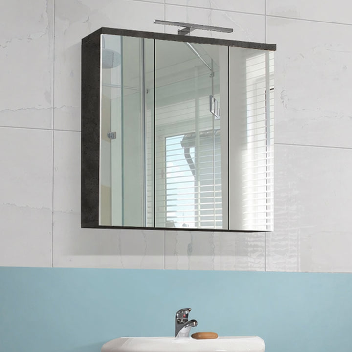 Veris 3 Door Mirrored Bathroom Cabinet with Integrated LED Lighting â€“ Walnut & Dark Grey