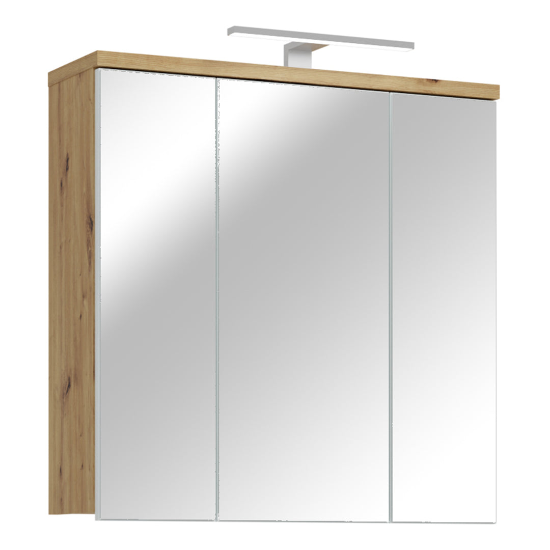 Veris 3 Door Mirrored Bathroom Cabinet with Integrated LED Lighting â€“ Artisan Oak and Light Grey