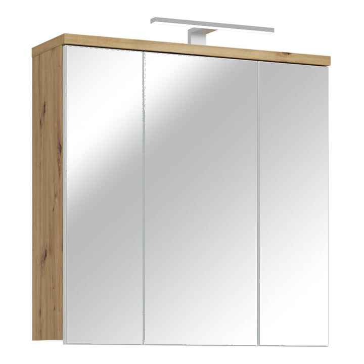 Veris 3 Door Mirrored Bathroom Cabinet with Integrated LED Lighting â€“ Artisan Oak and Light Grey