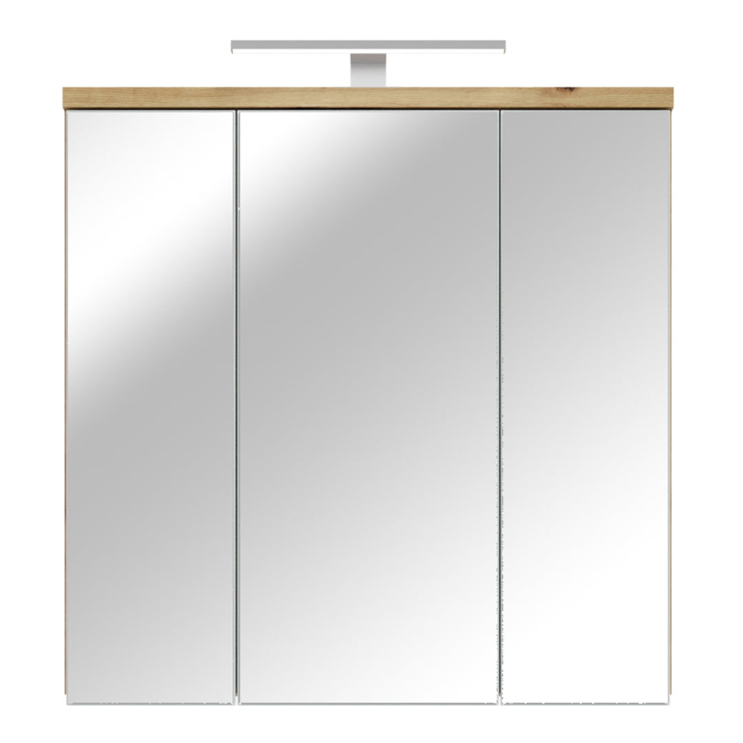 Veris 3 Door Mirrored Bathroom Cabinet with Integrated LED Lighting â€“ Artisan Oak and Light Grey