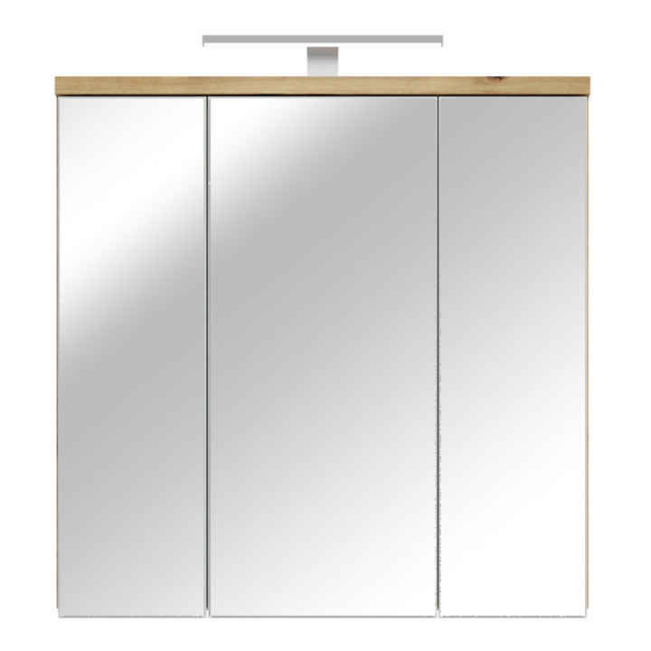 Veris 3 Door Mirrored Bathroom Cabinet with Integrated LED Lighting â€“ Artisan Oak and Light Grey