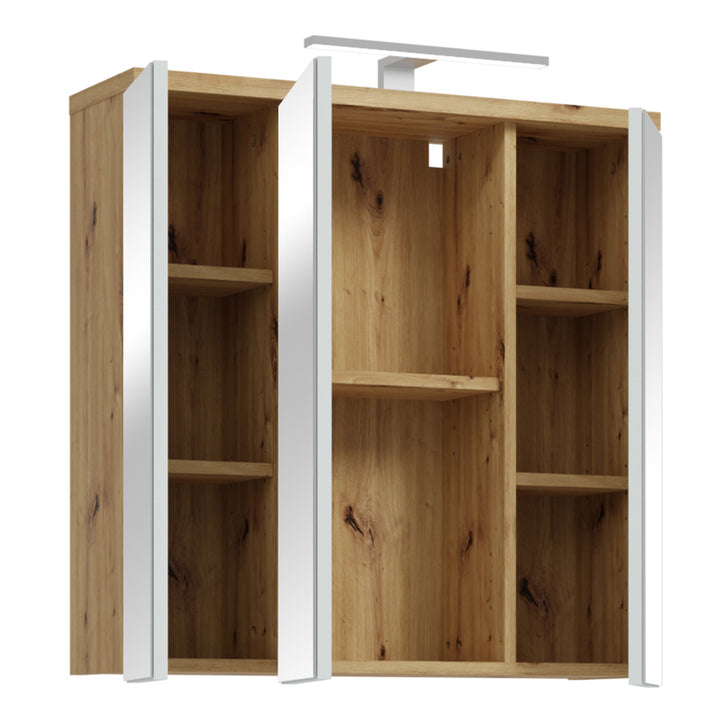 Veris 3 Door Mirrored Bathroom Cabinet with Integrated LED Lighting â€“ Artisan Oak and Light Grey