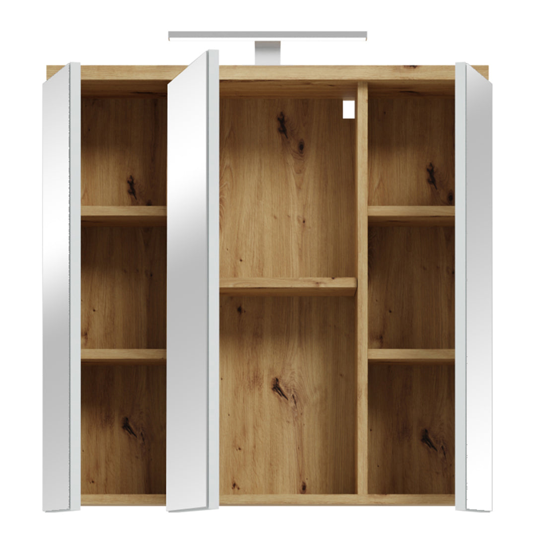Veris 3 Door Mirrored Bathroom Cabinet with Integrated LED Lighting â€“ Artisan Oak and Light Grey
