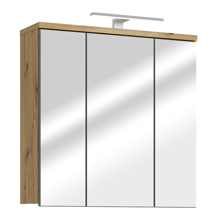 Veris 3 Door Mirrored Bathroom Cabinet with Integrated LED Lighting â€“ Artisan Oak and Sage Green