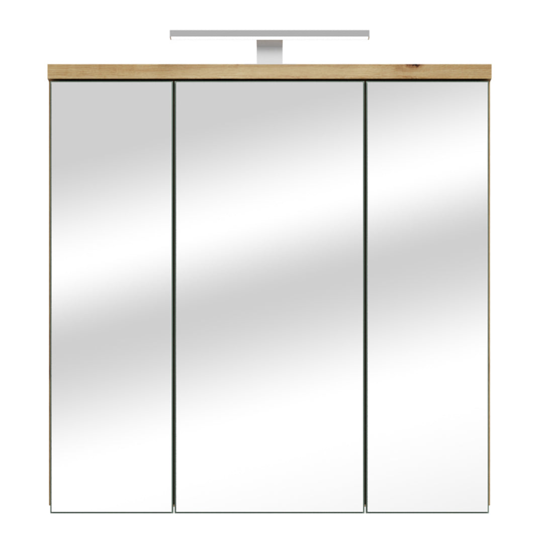 Veris 3 Door Mirrored Bathroom Cabinet with Integrated LED Lighting â€“ Artisan Oak and Sage Green