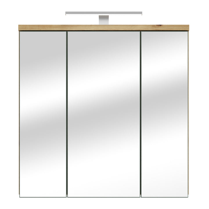 Veris 3 Door Mirrored Bathroom Cabinet with Integrated LED Lighting â€“ Artisan Oak and Sage Green