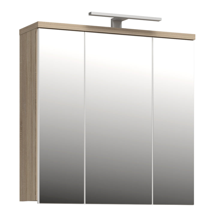 Veris 3 Door Mirrored Bathroom Cabinet with Integrated LED Lighting â€“ Sonoma Oak & White Gloss