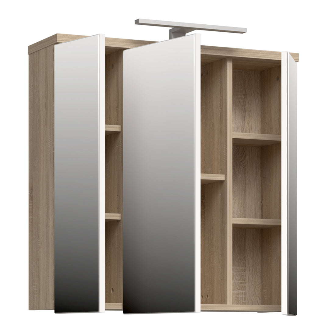 Veris 3 Door Mirrored Bathroom Cabinet with Integrated LED Lighting â€“ Sonoma Oak & White Gloss
