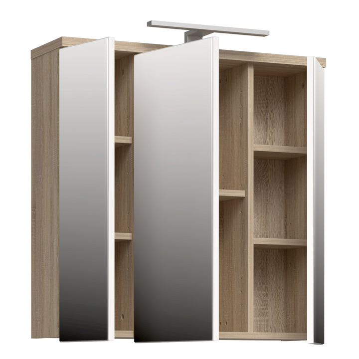 Veris 3 Door Mirrored Bathroom Cabinet with Integrated LED Lighting â€“ Sonoma Oak & White Gloss