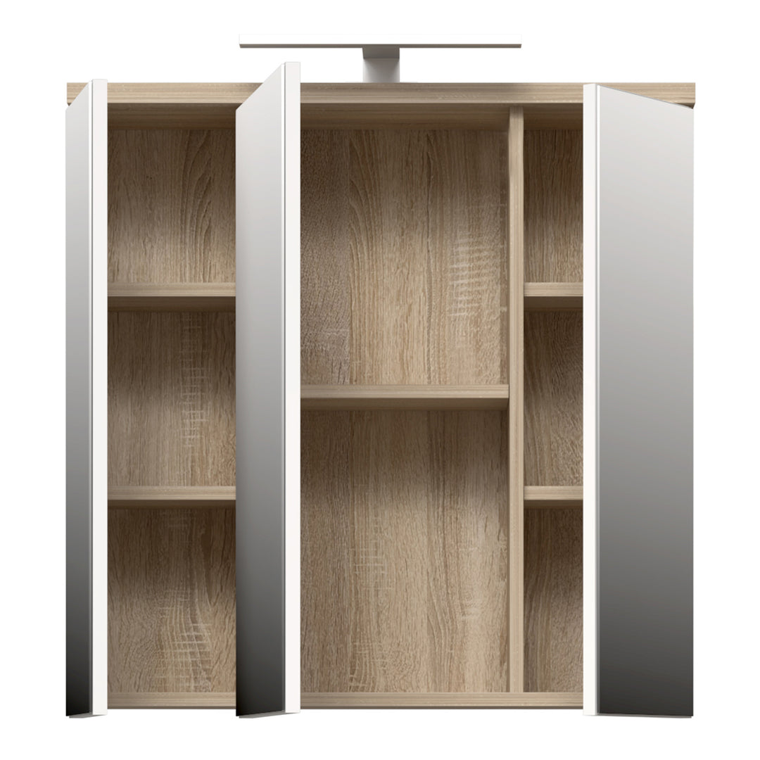 Veris 3 Door Mirrored Bathroom Cabinet with Integrated LED Lighting â€“ Sonoma Oak & White Gloss