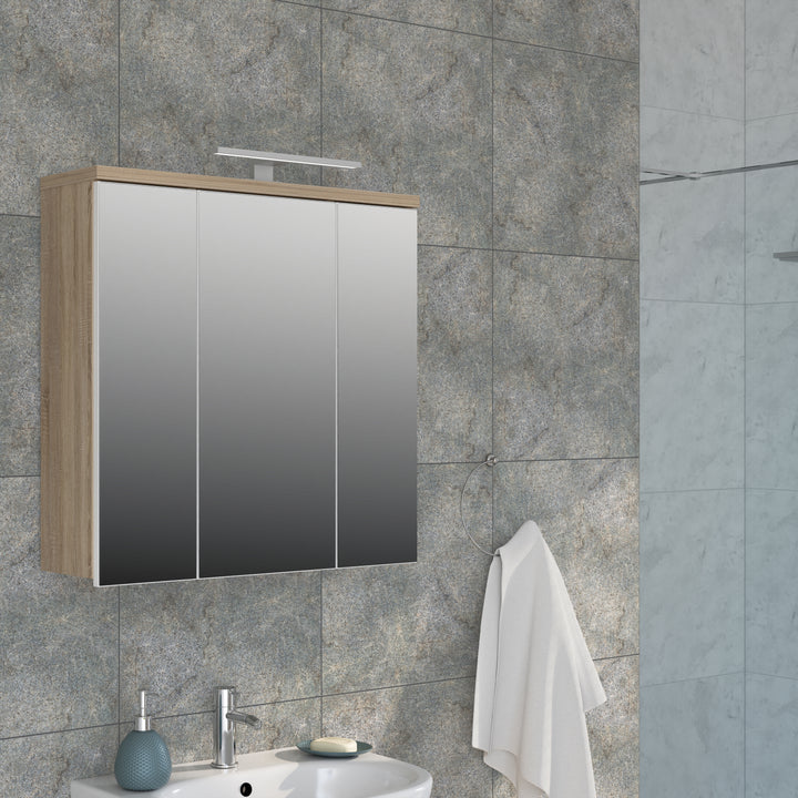Veris 3 Door Mirrored Bathroom Cabinet with Integrated LED Lighting â€“ Sonoma Oak & White Gloss