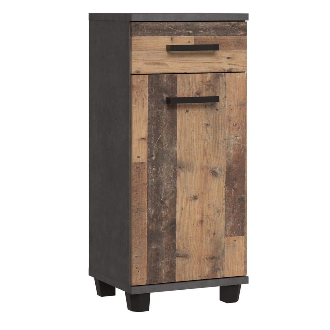Veris Bathroom Cupboard with 1 Door & 1 Drawer in Walnut and Dark Grey