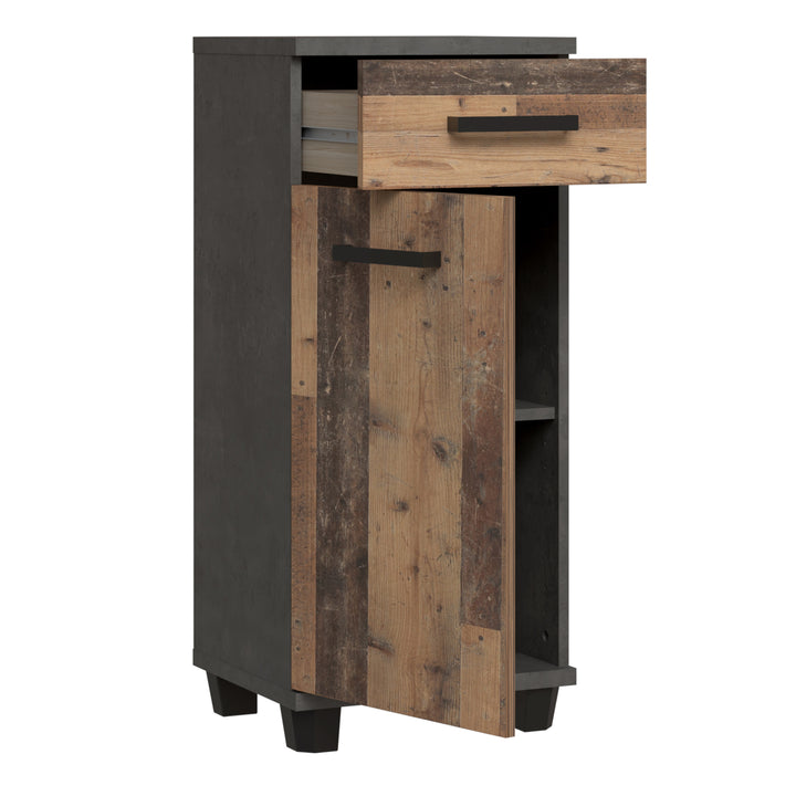 Veris Bathroom Cupboard with 1 Door & 1 Drawer in Walnut and Dark Grey