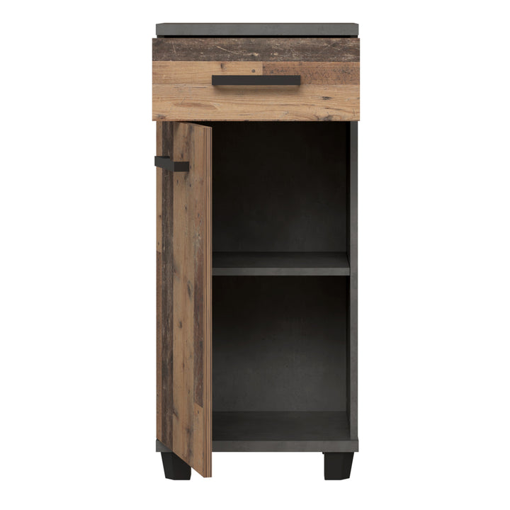 Veris Bathroom Cupboard with 1 Door & 1 Drawer in Walnut and Dark Grey