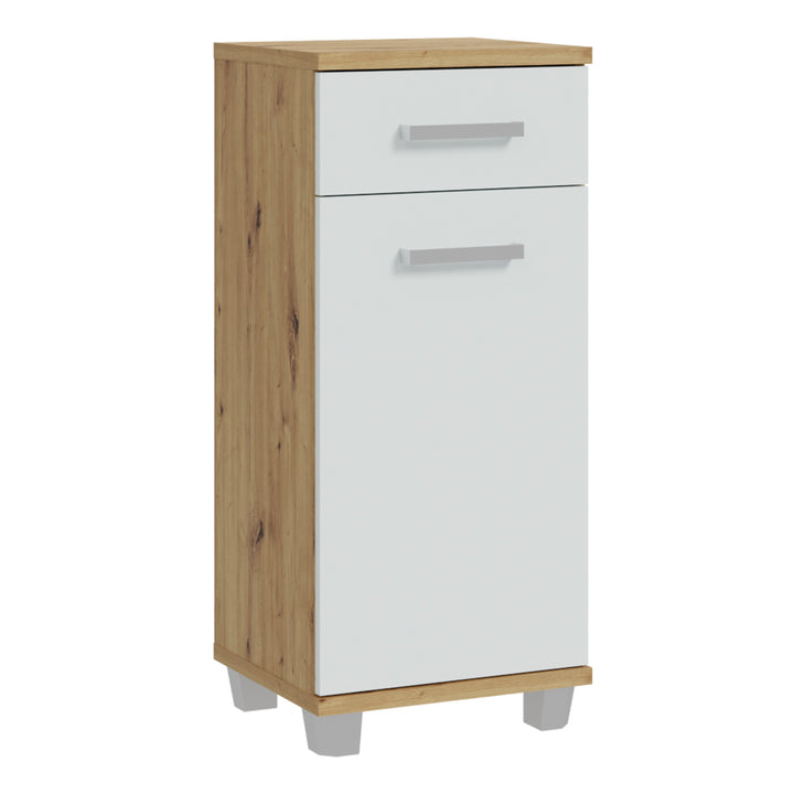 Veris Bathroom Cupboard with 1 Door & 1 Drawer in Artisan Oak and Light Grey