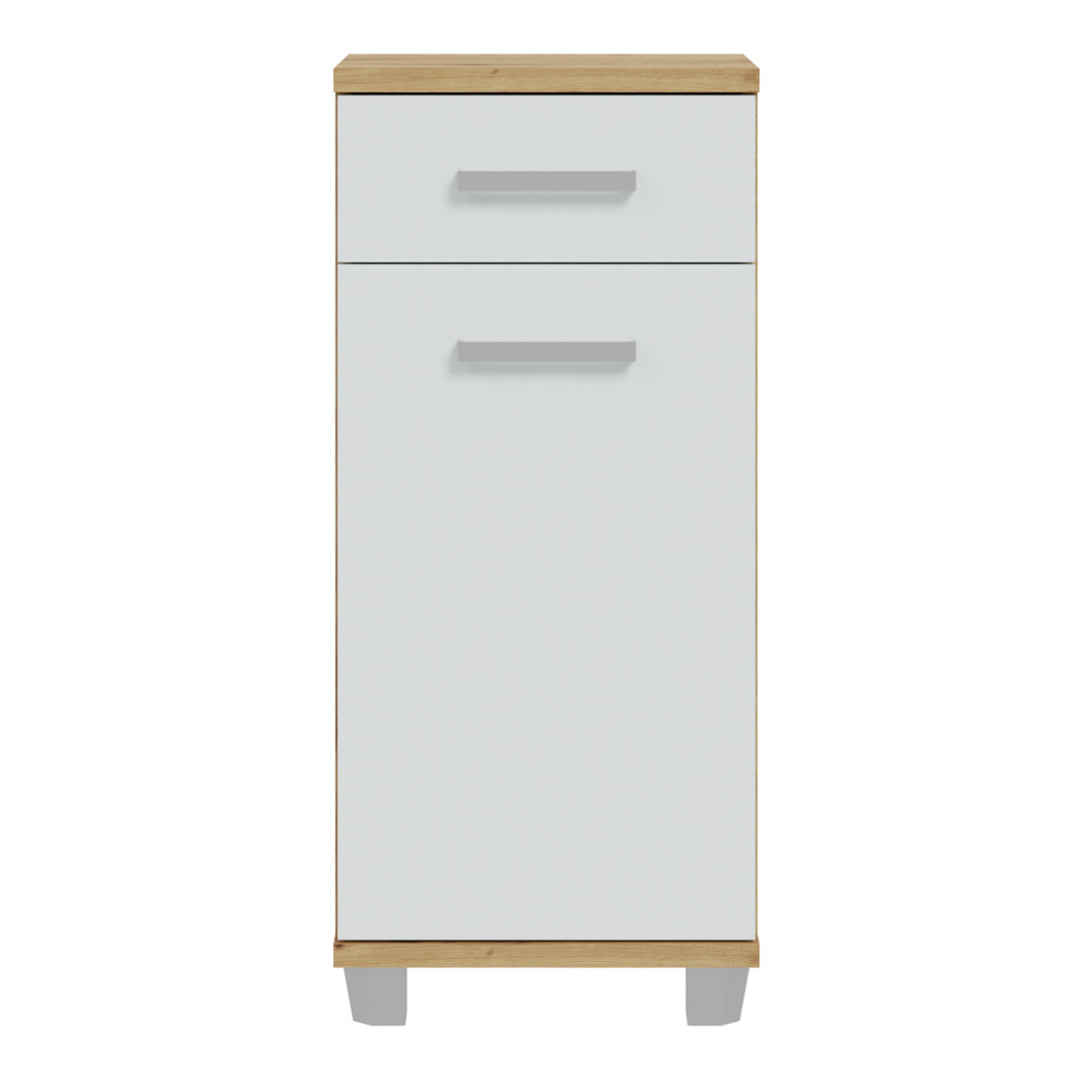 Veris Bathroom Cupboard with 1 Door & 1 Drawer in Artisan Oak and Light Grey