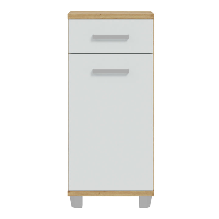 Veris Bathroom Cupboard with 1 Door & 1 Drawer in Artisan Oak and Light Grey