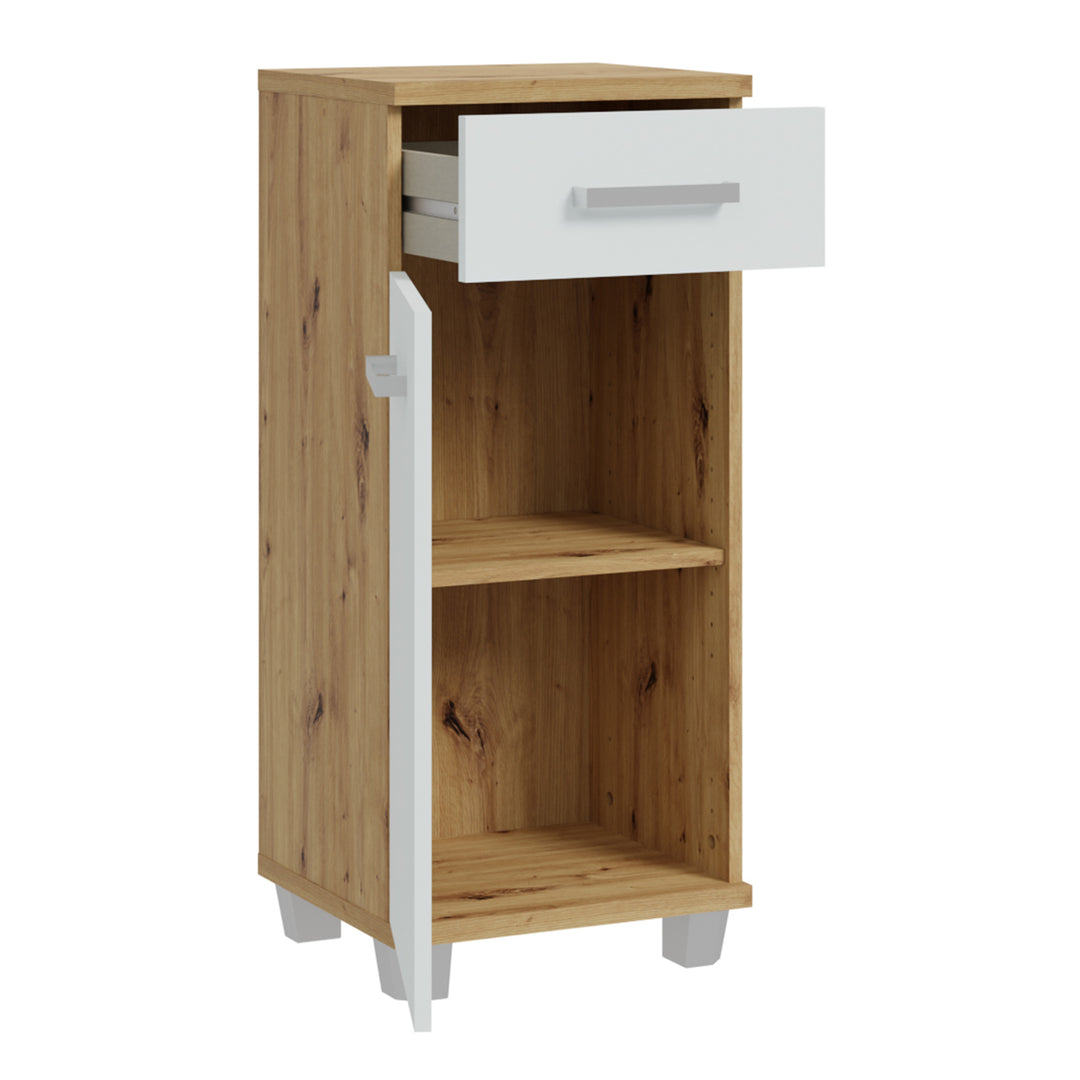 Veris Bathroom Cupboard with 1 Door & 1 Drawer in Artisan Oak and Light Grey