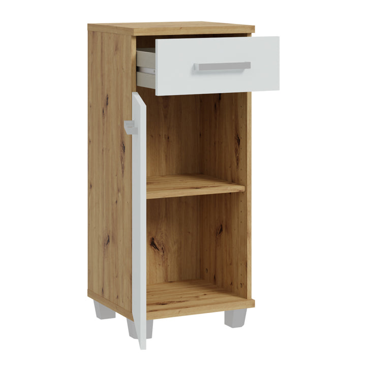 Veris Bathroom Cupboard with 1 Door & 1 Drawer in Artisan Oak and Light Grey