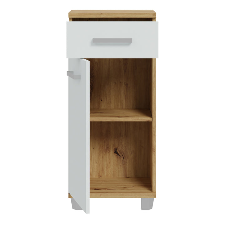Veris Bathroom Cupboard with 1 Door & 1 Drawer in Artisan Oak and Light Grey