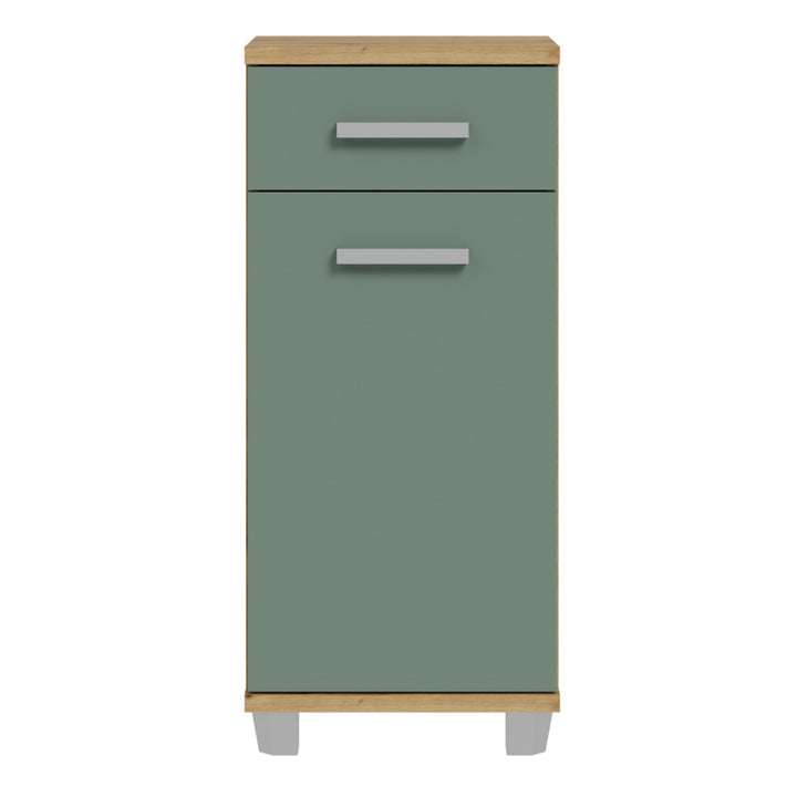 Veris Bathroom Cupboard with 1 Door & 1 Drawer in Artisan Oak and Sage Green
