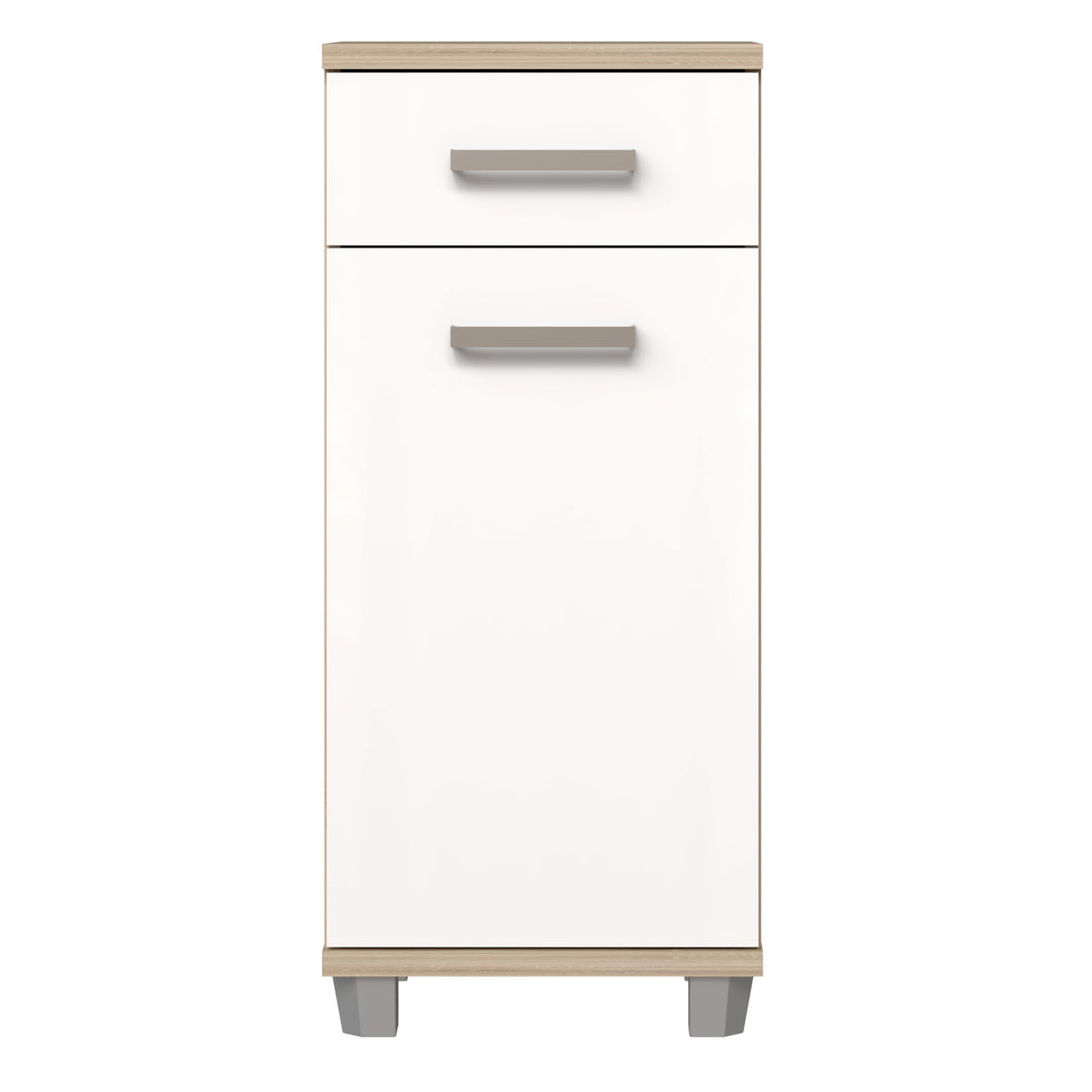 Veris Bathroom Cupboard with 1 Door & 1 Drawer in Sonoma Oak and White Gloss