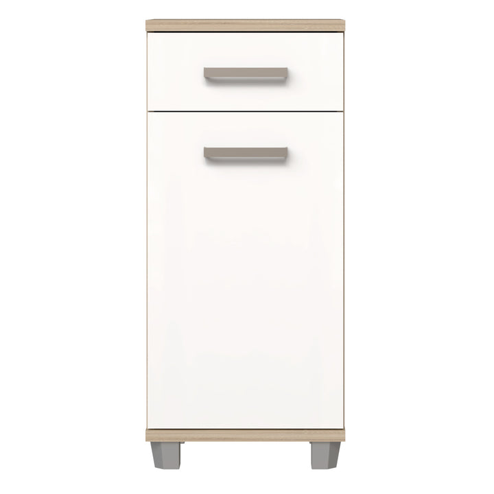 Veris Bathroom Cupboard with 1 Door & 1 Drawer in Sonoma Oak and White Gloss