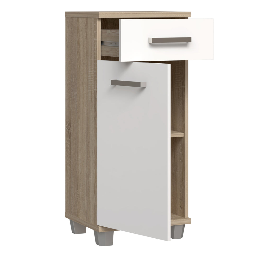 Veris Bathroom Cupboard with 1 Door & 1 Drawer in Sonoma Oak and White Gloss