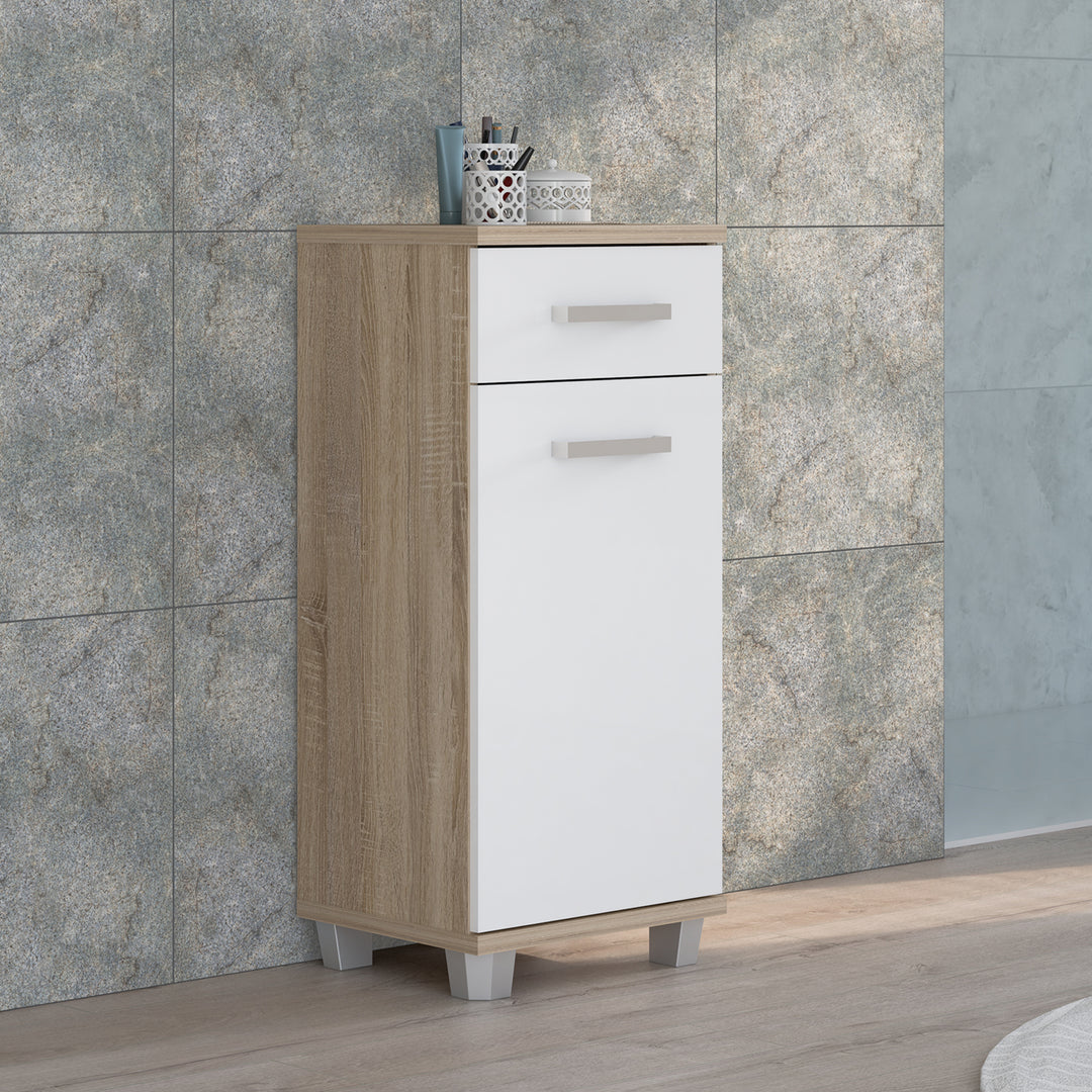 Veris Bathroom Cupboard with 1 Door & 1 Drawer in Sonoma Oak and White Gloss