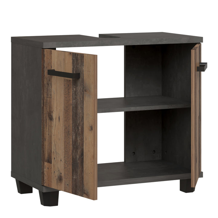 Veris Under Sink Vanity Unit with 2 Doors in Walnut and Dark Grey