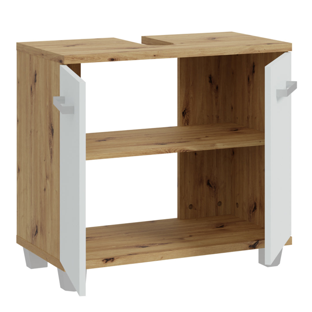 Veris Under Sink Vanity Unit with 2 Doors in Artisan Oak and Light Grey Doors