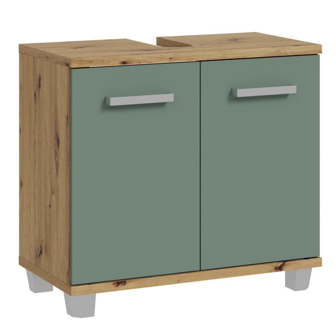 Veris Under Sink Vanity Unit with 2 Doors in Artisan Oak and Sage Green Doors