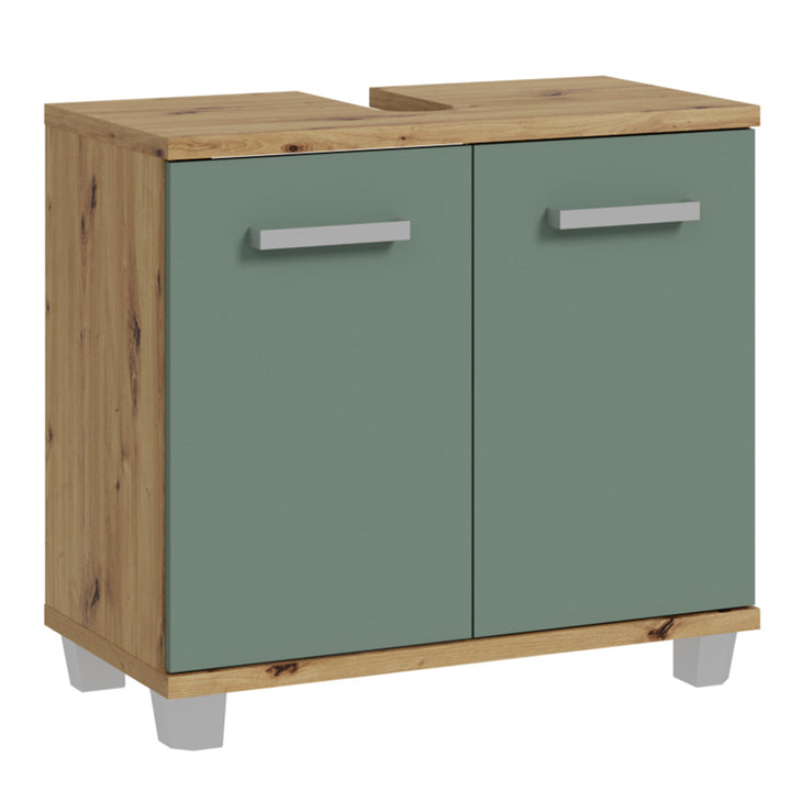 Veris Under Sink Vanity Unit with 2 Doors in Artisan Oak and Sage Green Doors