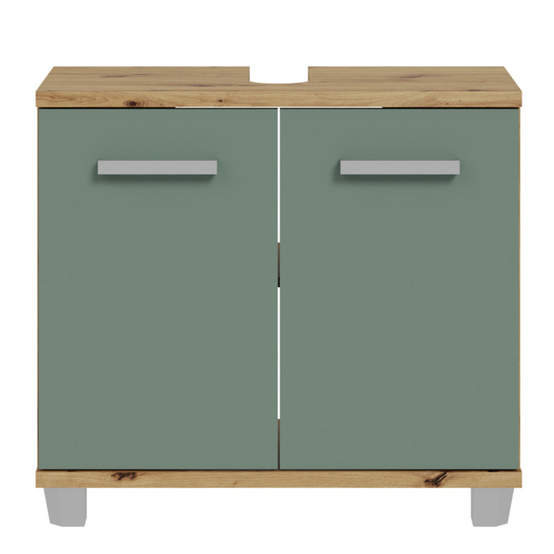 Veris Under Sink Vanity Unit with 2 Doors in Artisan Oak and Sage Green Doors