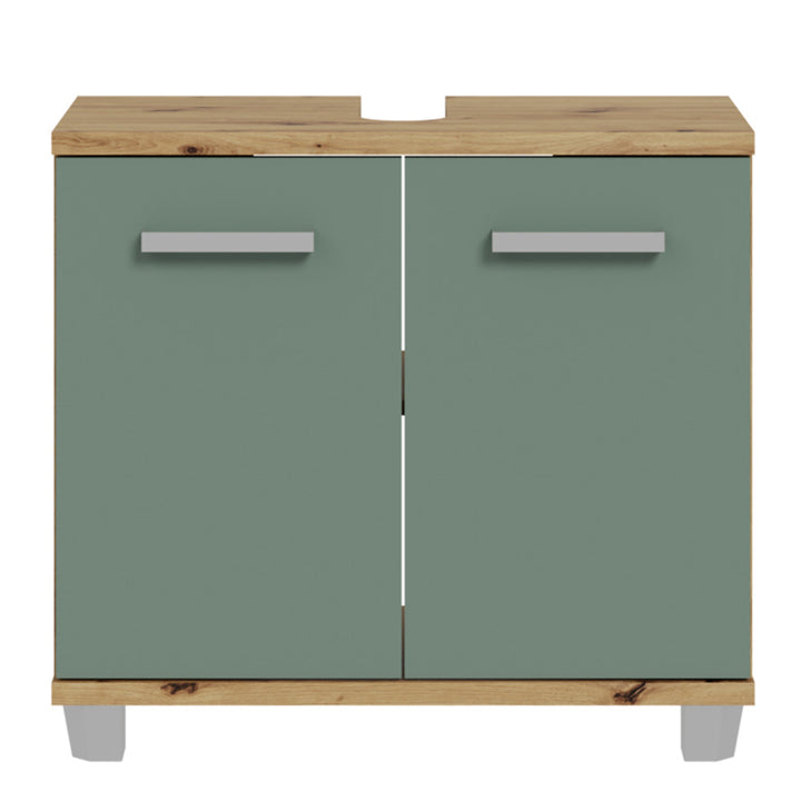 Veris Under Sink Vanity Unit with 2 Doors in Artisan Oak and Sage Green Doors