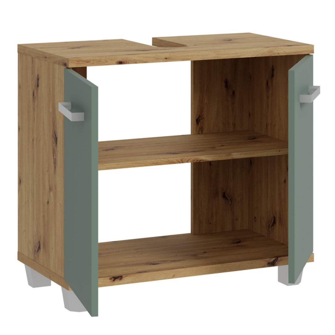 Veris Under Sink Vanity Unit with 2 Doors in Artisan Oak and Sage Green Doors